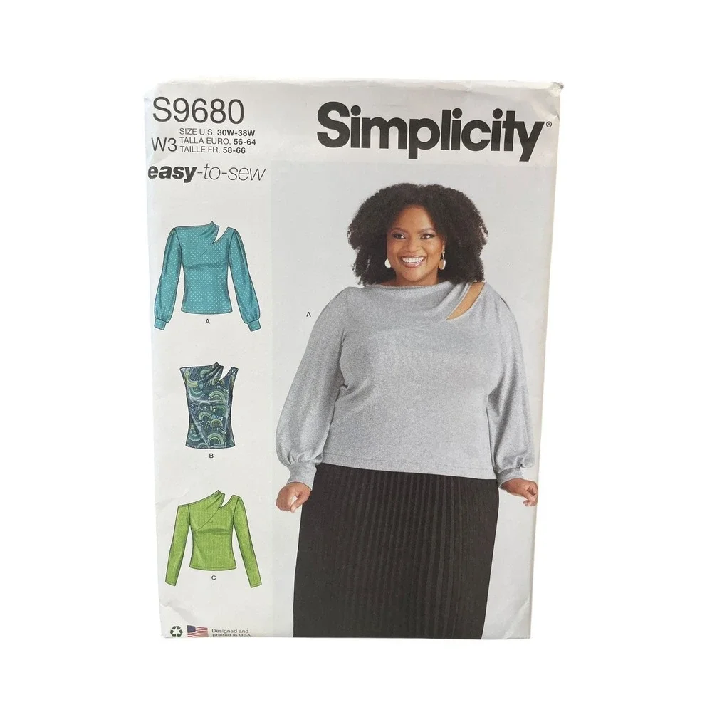Simplicity S9680 Women's Knit Top Plus Size 30W-38W Modern Asymmetrical